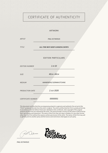All the Boy Keep Looking Down — Certificate of Authenticity