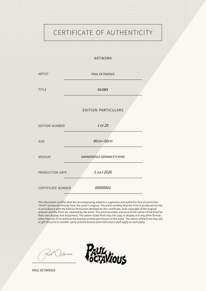 Glory — Certificate of Authenticity
