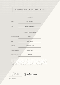 Flora Serpentine — Certificate of Authenticity
